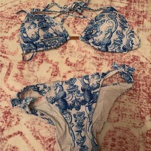 Blue and White Bikini Set